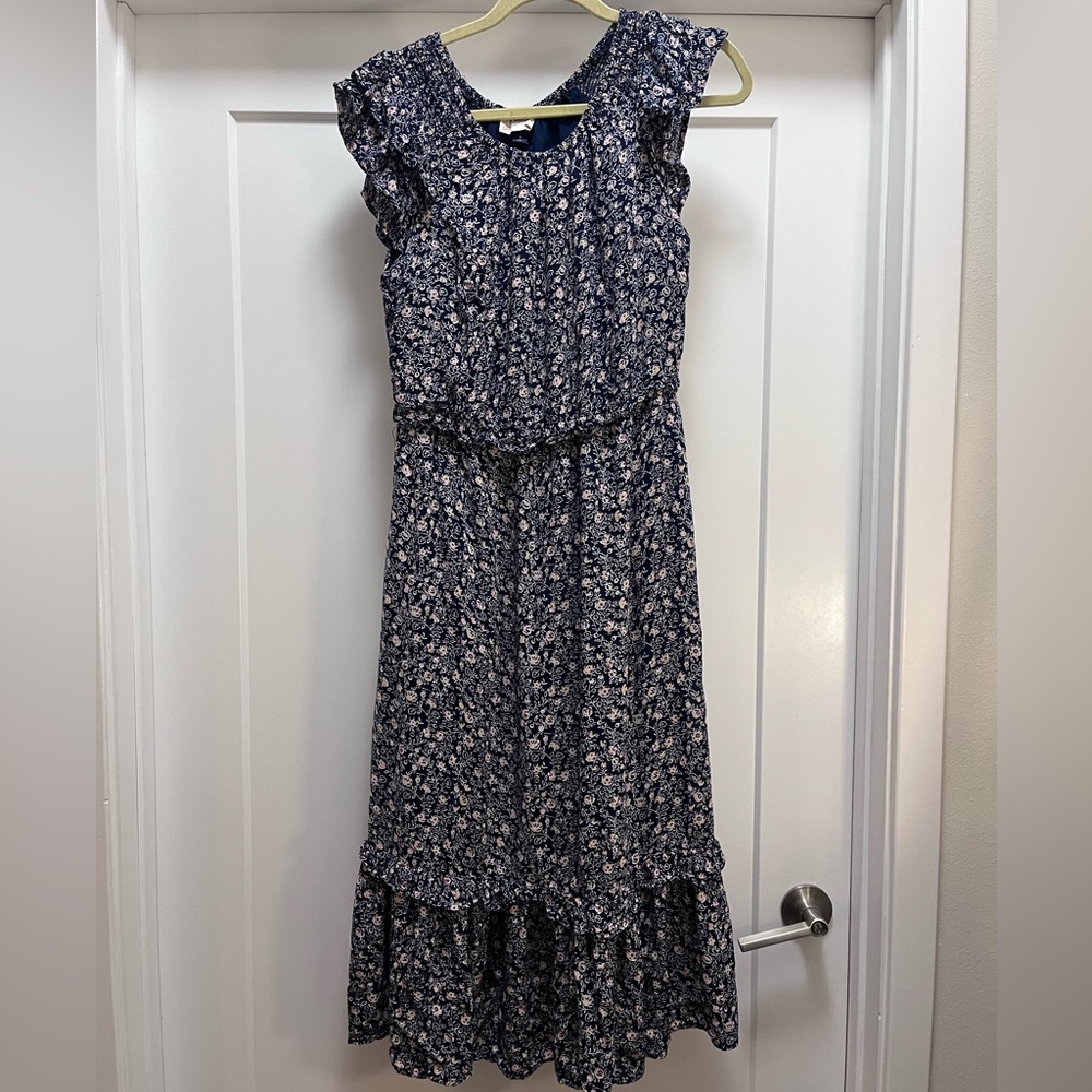 Cuffed sleeve midi flower dress